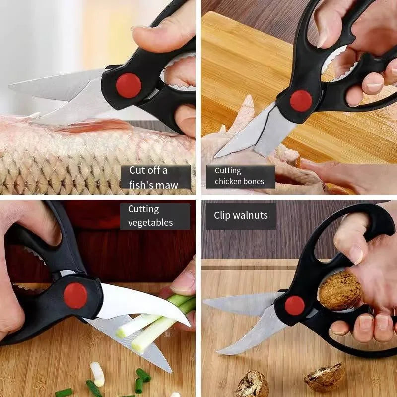 Stainless Steel Kitchen Scissors Multi-Functional Strong Chicken Bone Scissors Can Hold Walnut Hand Scissors 3 Sets