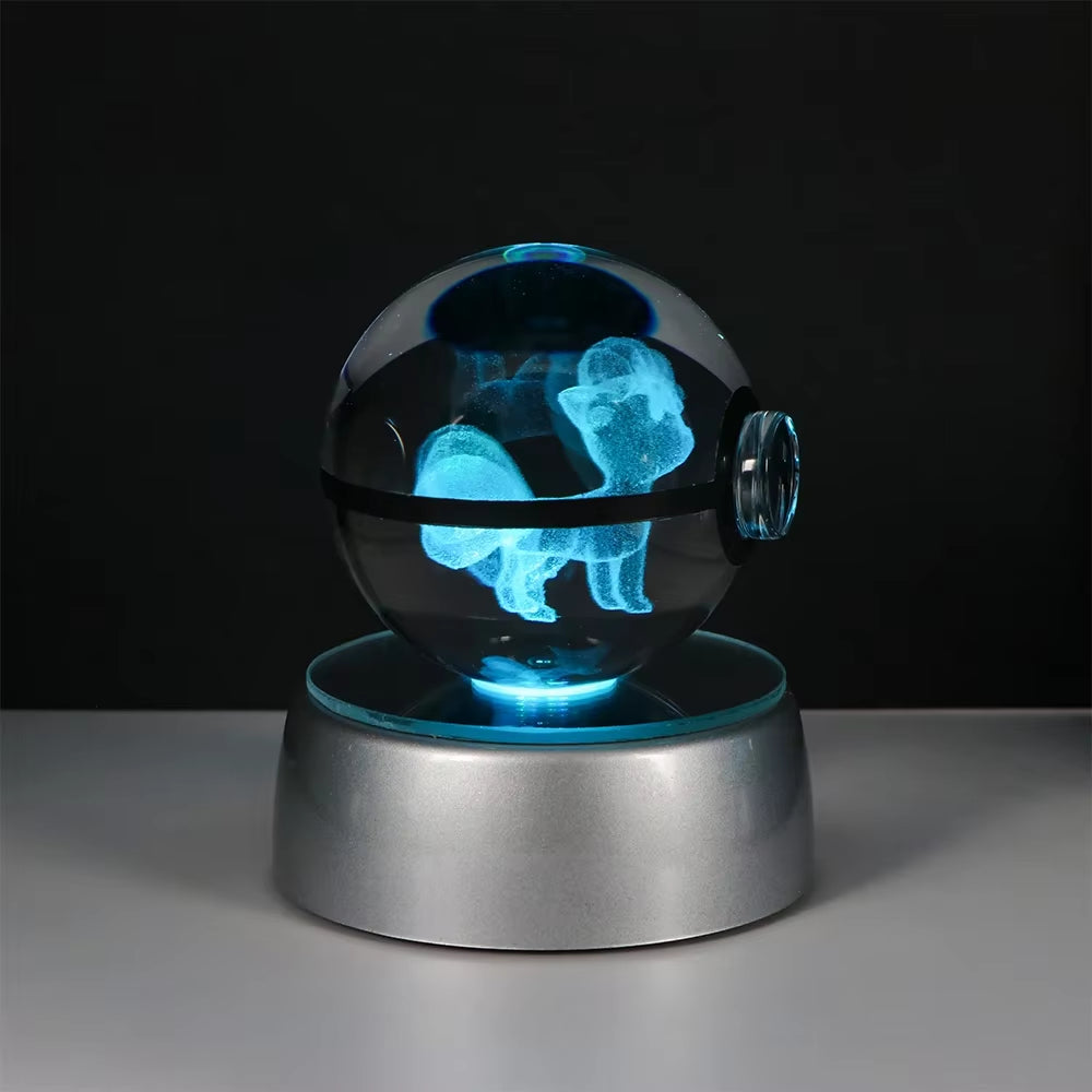 Pokemon 3D Crystal Ball Pikachu Gengar Eevee Mewtwo Anime Game Pokeball Led Night Light Base Kids Birthday Gift Home Decoration