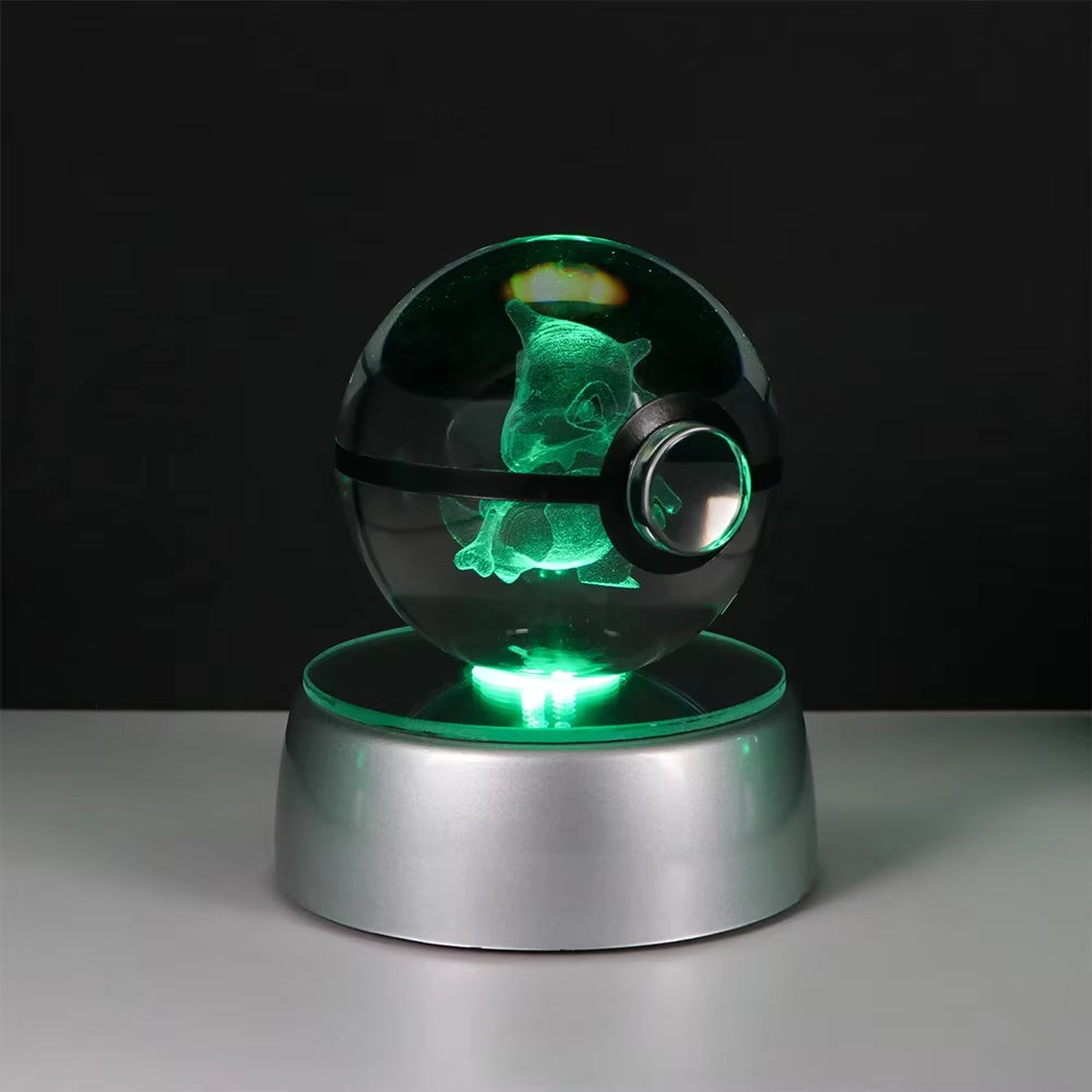 Pokemon 3D Crystal Ball Pikachu Gengar Eevee Mewtwo Anime Game Pokeball Led Night Light Base Kids Birthday Gift Home Decoration