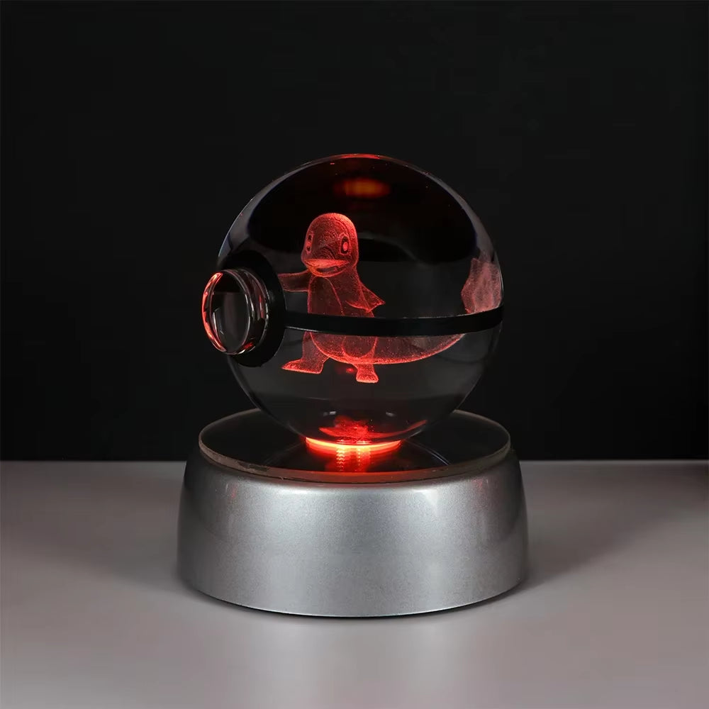 Pokemon 3D Crystal Ball Pikachu Gengar Eevee Mewtwo Anime Game Pokeball Led Night Light Base Kids Birthday Gift Home Decoration