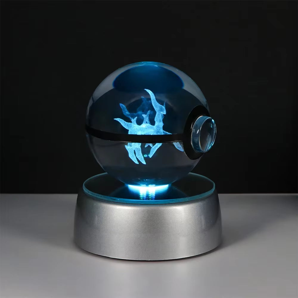 Pokemon 3D Crystal Ball Pikachu Gengar Eevee Mewtwo Anime Game Pokeball Led Night Light Base Kids Birthday Gift Home Decoration