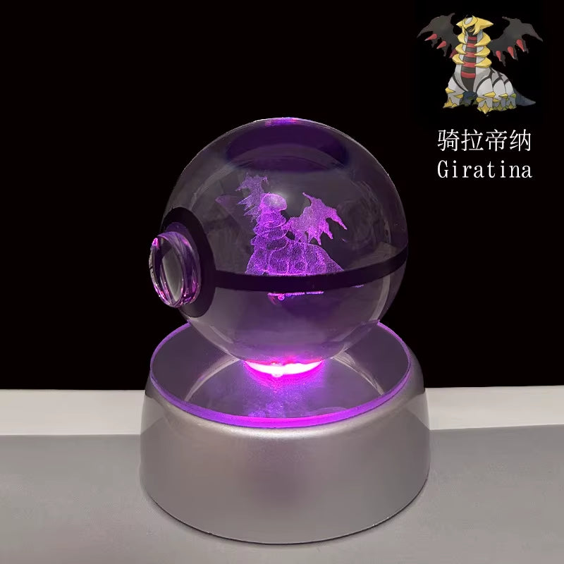 Pokemon 3D Crystal Ball Pikachu Gengar Eevee Mewtwo Anime Game Pokeball Led Night Light Base Kids Birthday Gift Home Decoration