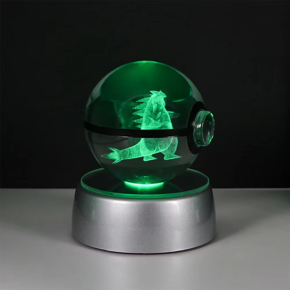 Pokemon 3D Crystal Ball Pikachu Gengar Eevee Mewtwo Anime Game Pokeball Led Night Light Base Kids Birthday Gift Home Decoration