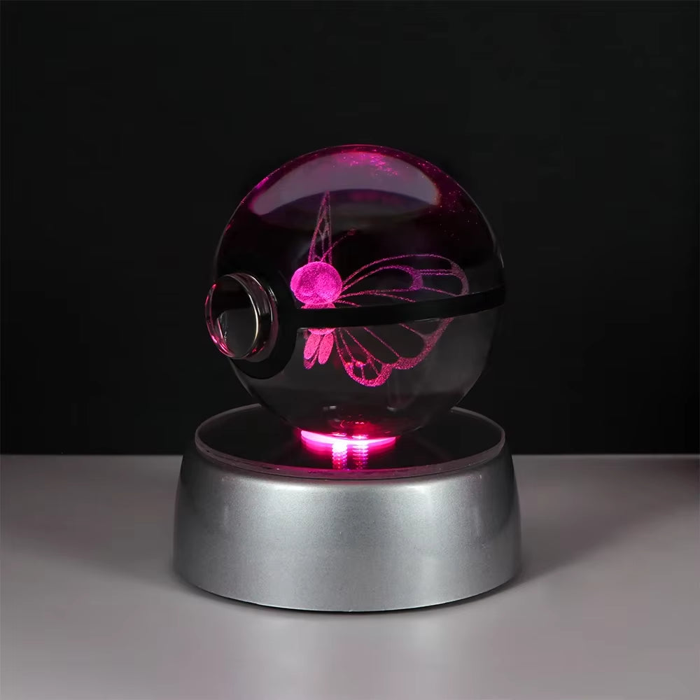 Pokemon 3D Crystal Ball Pikachu Gengar Eevee Mewtwo Anime Game Pokeball Led Night Light Base Kids Birthday Gift Home Decoration