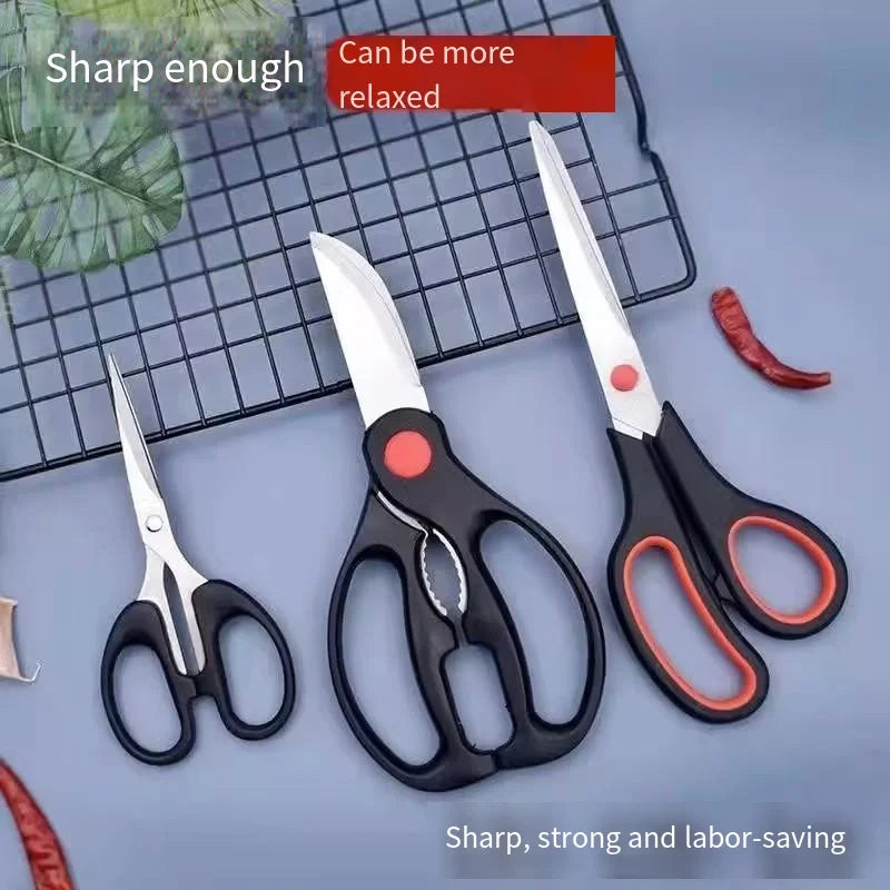 Stainless Steel Kitchen Scissors Multi-Functional Strong Chicken Bone Scissors Can Hold Walnut Hand Scissors 3 Sets