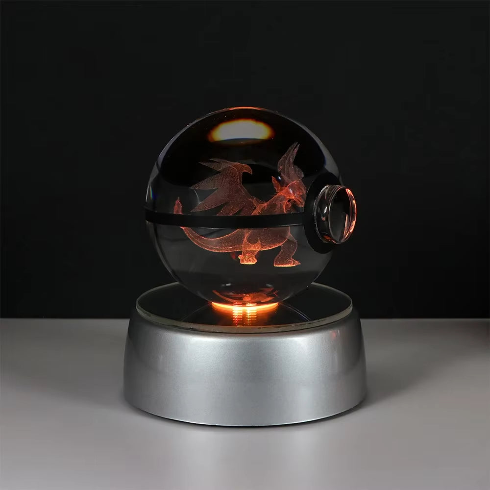 Pokemon 3D Crystal Ball Pikachu Gengar Eevee Mewtwo Anime Game Pokeball Led Night Light Base Kids Birthday Gift Home Decoration