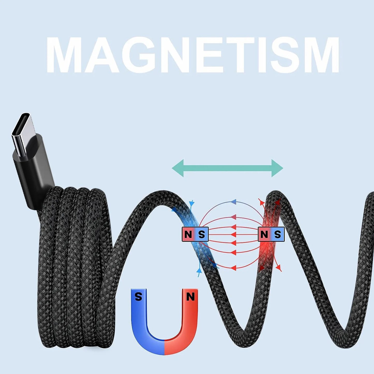 100W Magnetic Suction anti Winding USB C Cable Fast Charging Wire Mobile Phone Wires Cable for Samsung Type C Data Charge Cable