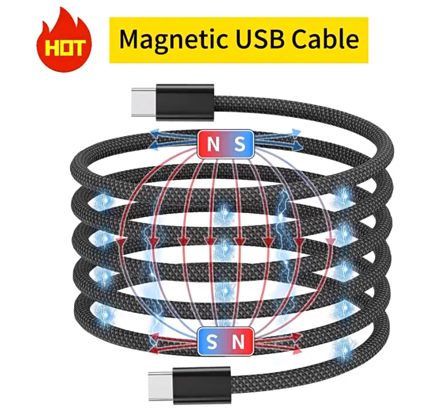 100W Magnetic Suction anti Winding USB C Cable Fast Charging Wire Mobile Phone Wires Cable for Samsung Type C Data Charge Cable