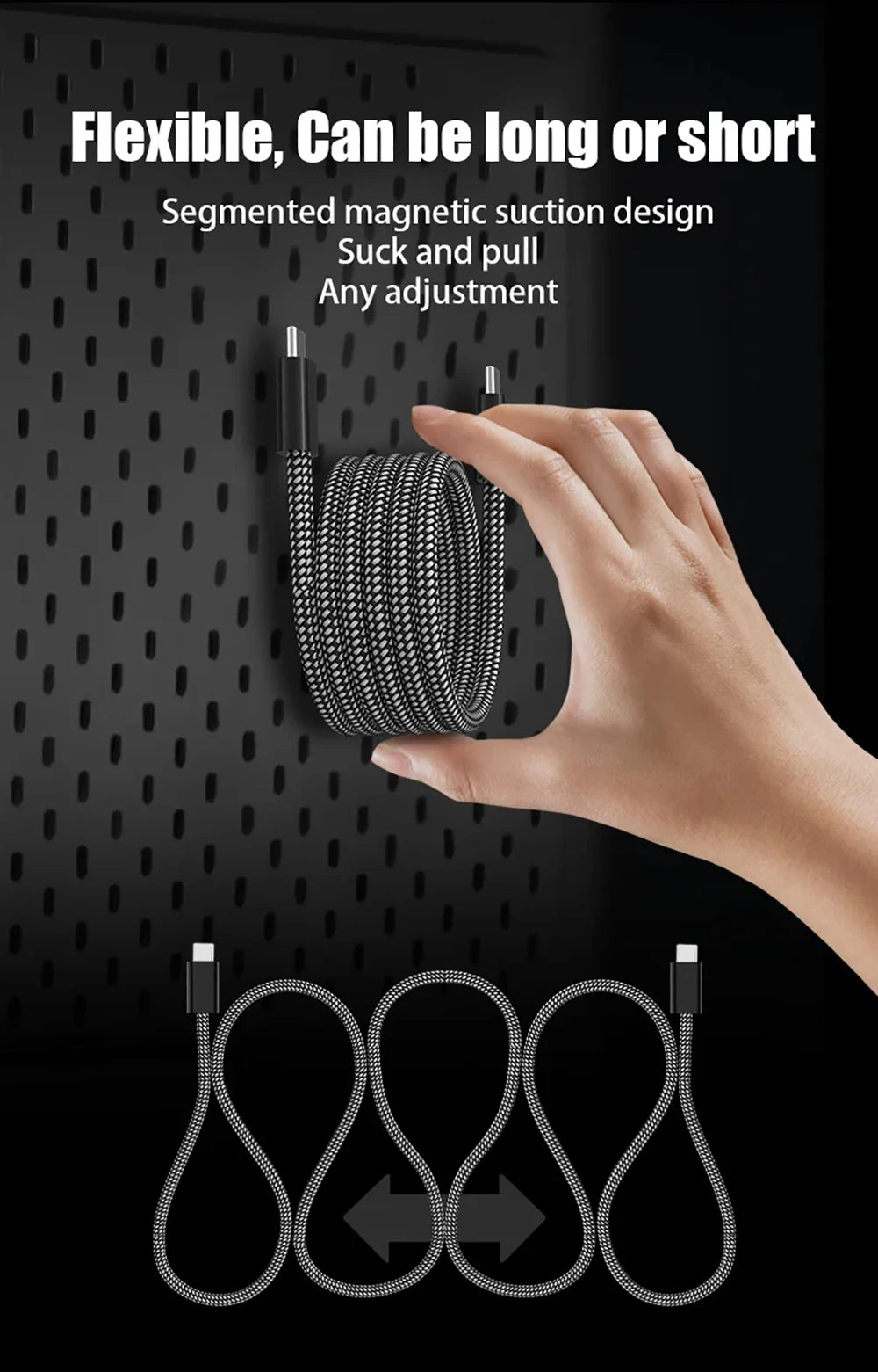 100W Magnetic Suction anti Winding USB C Cable Fast Charging Wire Mobile Phone Wires Cable for Samsung Type C Data Charge Cable