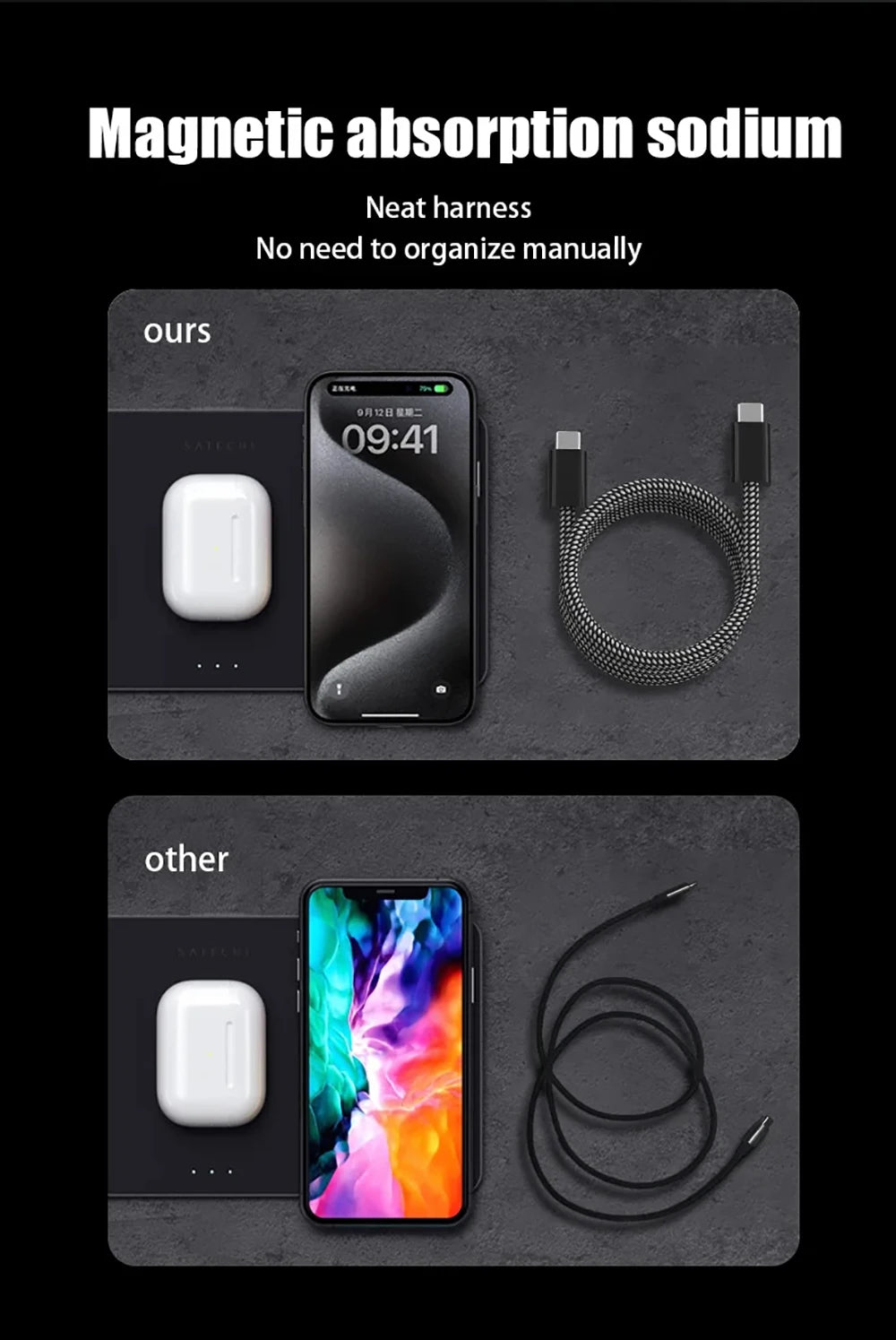 100W Magnetic Suction anti Winding USB C Cable Fast Charging Wire Mobile Phone Wires Cable for Samsung Type C Data Charge Cable
