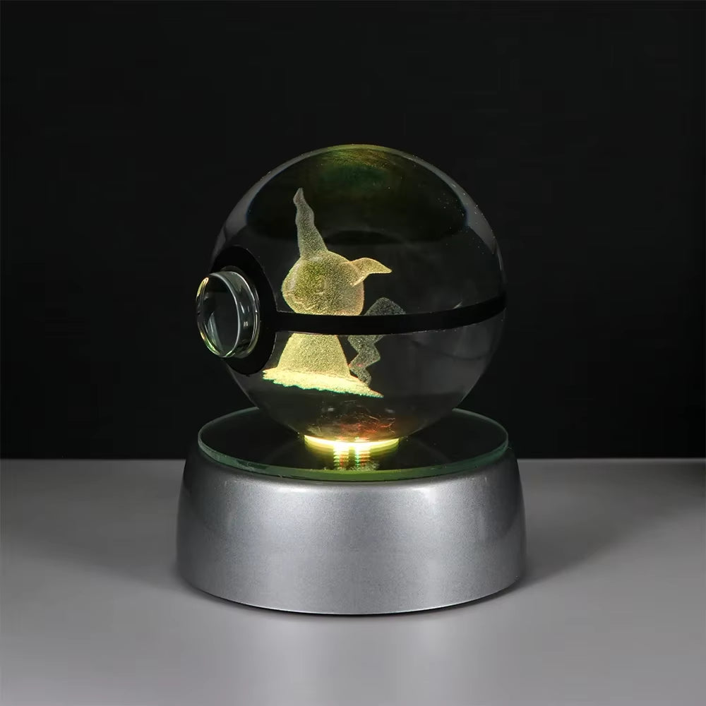 Pokemon 3D Crystal Ball Pikachu Gengar Eevee Mewtwo Anime Game Pokeball Led Night Light Base Kids Birthday Gift Home Decoration