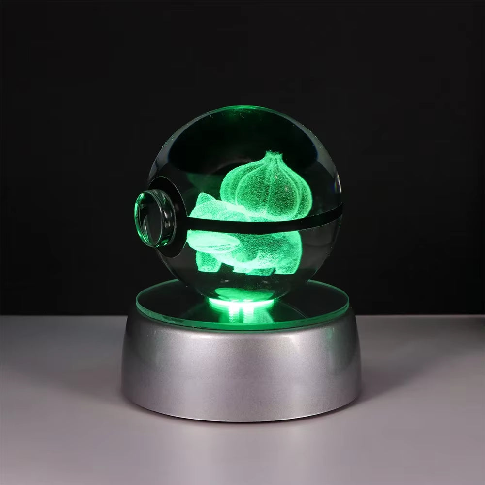 Pokemon 3D Crystal Ball Pikachu Gengar Eevee Mewtwo Anime Game Pokeball Led Night Light Base Kids Birthday Gift Home Decoration