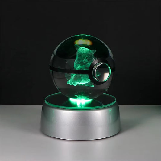 Pokemon 3D Crystal Ball Pikachu Gengar Eevee Mewtwo Anime Game Pokeball Led Night Light Base Kids Birthday Gift Home Decoration