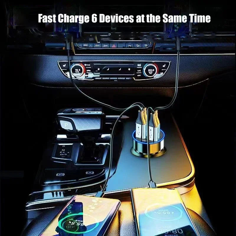 6 in 1 USB C Car Phone Charger Adapter with Voltage Display Dual PD Super Fast for Iphone 15 Pro Max OPPO Samsung Huawei