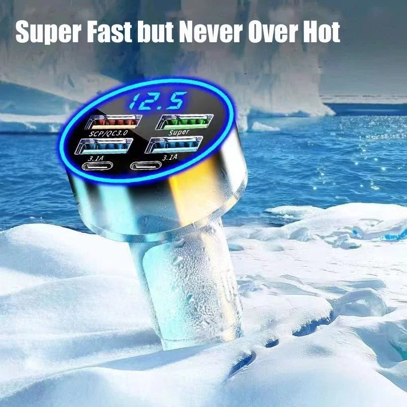 6 in 1 USB C Car Phone Charger Adapter with Voltage Display Dual PD Super Fast for Iphone 15 Pro Max OPPO Samsung Huawei